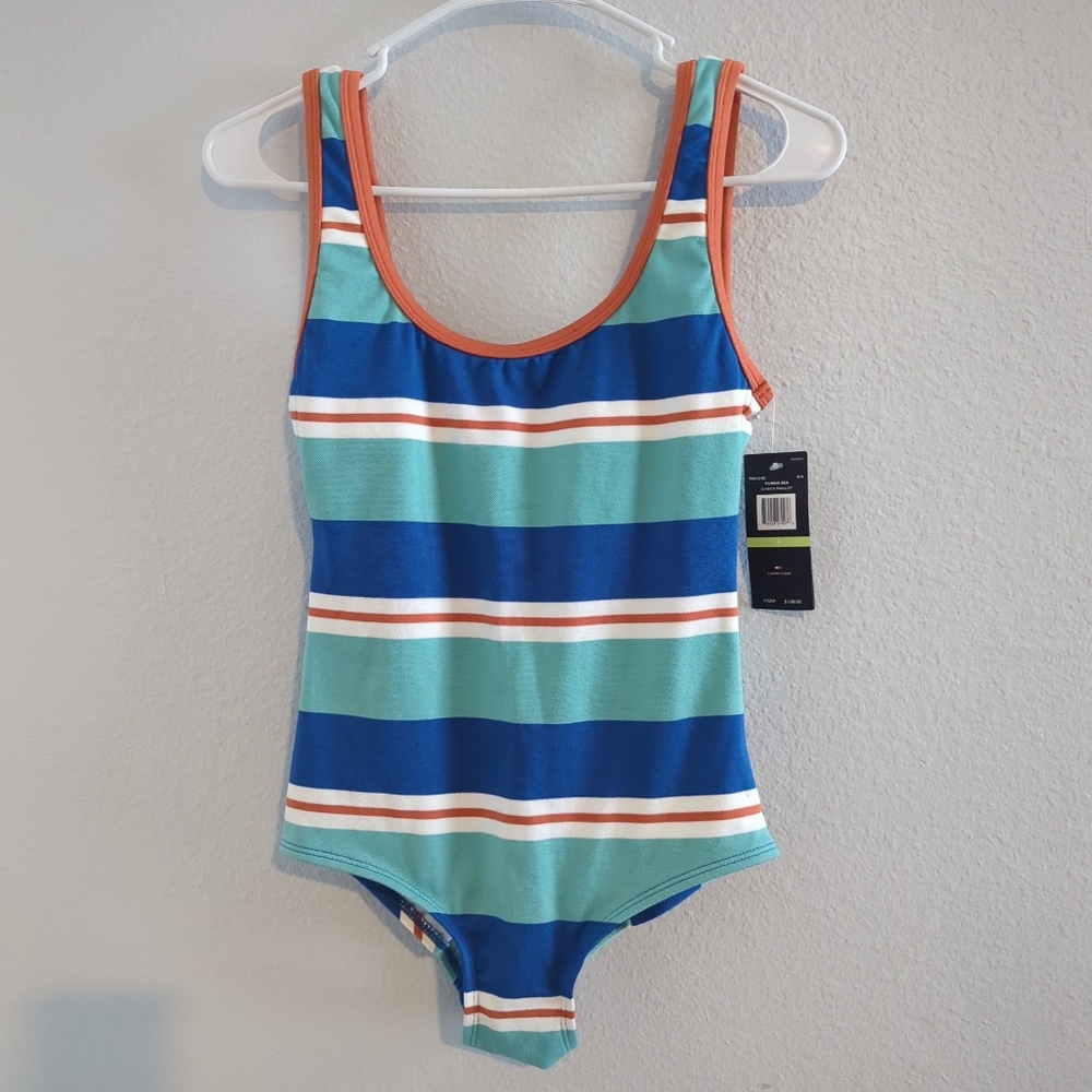 NWT Tommy Hilfiger Bathing Suit One-PIece Blue Teal White Small Size 4